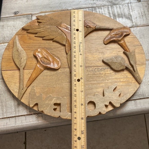 Oval Wood carving welcome sign Hummingbird and flowers - Picture 7 of 9